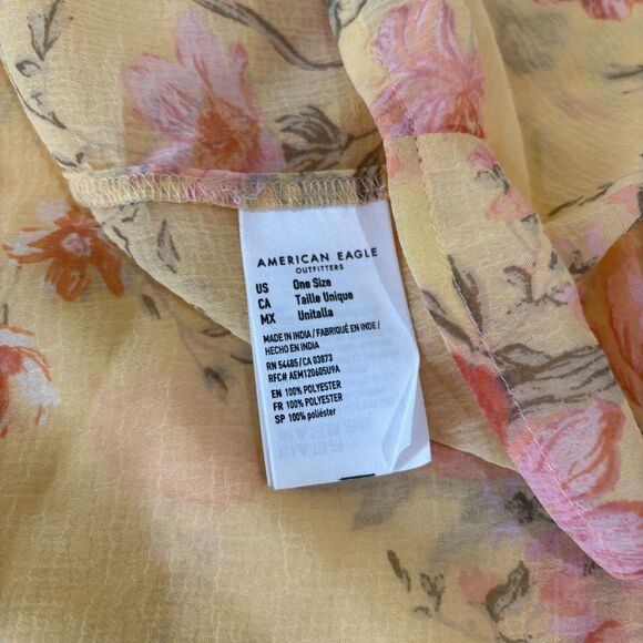 American Eagle NWT Women Floral Kimono Yellow OS Flowy Lightweight Boho Sheer - Picture 9 of 10